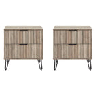 Manhattan Comfort Dumbo Modern 20" Fluted Nightstand in Rustic Gray (2-Drawer) - Set of 2