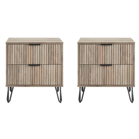 Manhattan Comfort Dumbo Modern 20" Fluted Nightstand in Rustic Gray (2-Drawer) - Set of 2