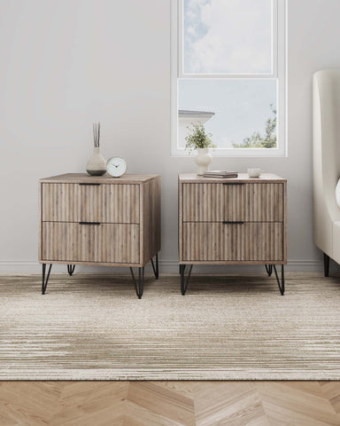 Manhattan Comfort Dumbo Modern 20" Fluted Nightstand in Rustic Gray (2-Drawer) - Set of 2