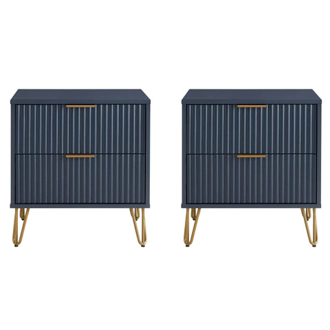Manhattan Comfort Dumbo Modern 20" Fluted Nightstand in Midnight Blue (2-Drawer) - Set of 2