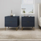 Manhattan Comfort Dumbo Modern 20" Fluted Nightstand in Midnight Blue (2-Drawer) - Set of 2