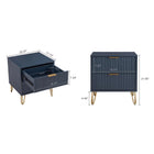 Manhattan Comfort Dumbo Modern 20" Fluted Nightstand in Midnight Blue (2-Drawer) - Set of 2
