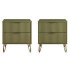Manhattan Comfort Dumbo Modern 20" Fluted Nightstand in Olive Green (2-Drawer) - Set of 2