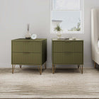 Manhattan Comfort Dumbo Modern 20" Fluted Nightstand in Olive Green (2-Drawer) - Set of 2