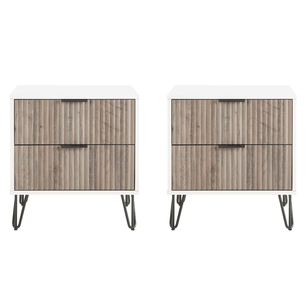 Manhattan Comfort Dumbo Modern 20" Fluted Nightstand in Rustic Gray and White (2-Drawer) - Set of 2