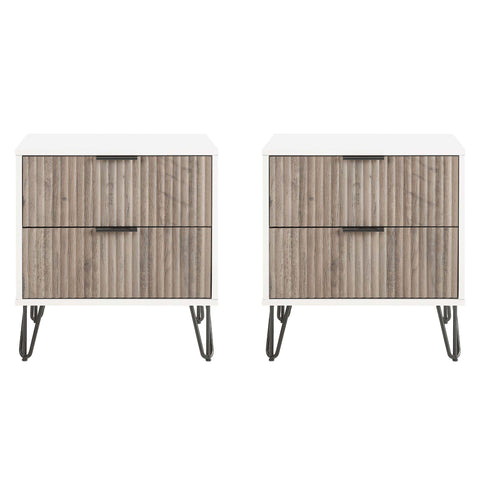 Manhattan Comfort Dumbo Modern 20" Fluted Nightstand in Rustic Gray and White (2-Drawer) - Set of 2