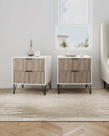 Manhattan Comfort Dumbo Modern 20" Fluted Nightstand in Rustic Gray and White (2-Drawer) - Set of 2