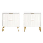 Manhattan Comfort Dumbo Modern 20" Fluted Nightstand in White (2-Drawer) - Set of 2