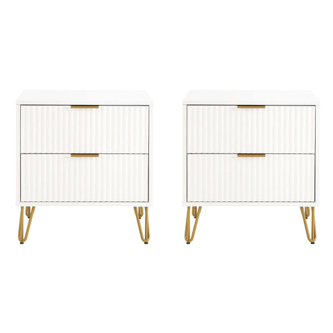 Manhattan Comfort Dumbo Modern 20" Fluted Nightstand in White (2-Drawer) - Set of 2