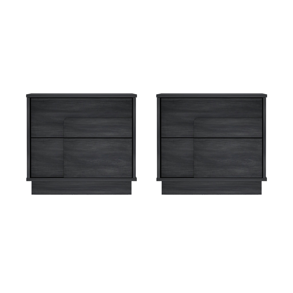 Manhattan Comfort Horizon Modern 22" Nightstand in Charcoal Gray (2-Drawer) - Set of 2