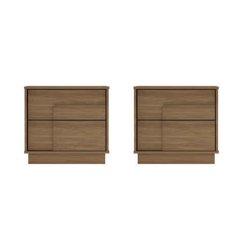 Manhattan Comfort Horizon Modern 22" Nightstand in Maple (2-Drawer) - Set of 2