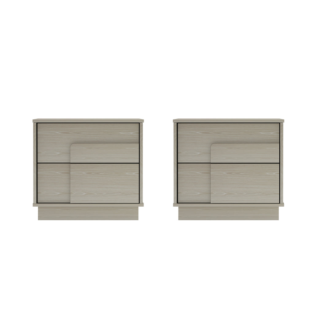 Manhattan Comfort Horizon Modern 22" Nightstand in Whitewashed Oak (2-Drawer) - Set of 2
