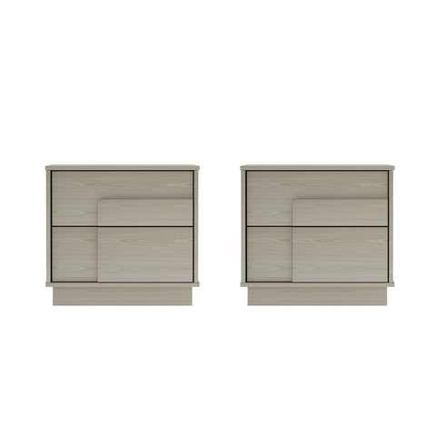 Manhattan Comfort Horizon Modern 22" Nightstand in Whitewashed Oak (2-Drawer) - Set of 2