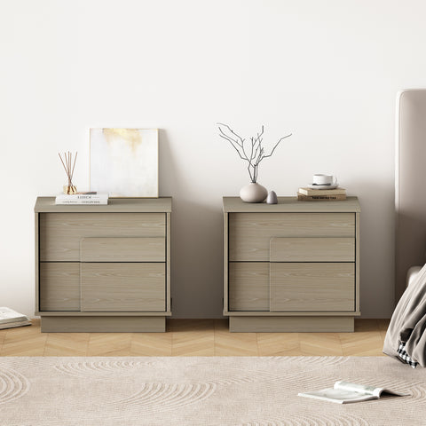 Manhattan Comfort Horizon Modern 22" Nightstand in Whitewashed Oak (2-Drawer) - Set of 2