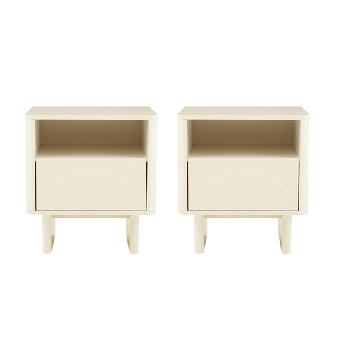 Manhattan Comfort Ella Modern 20" Nightstand in Cream (1-Drawer) - Set of 2