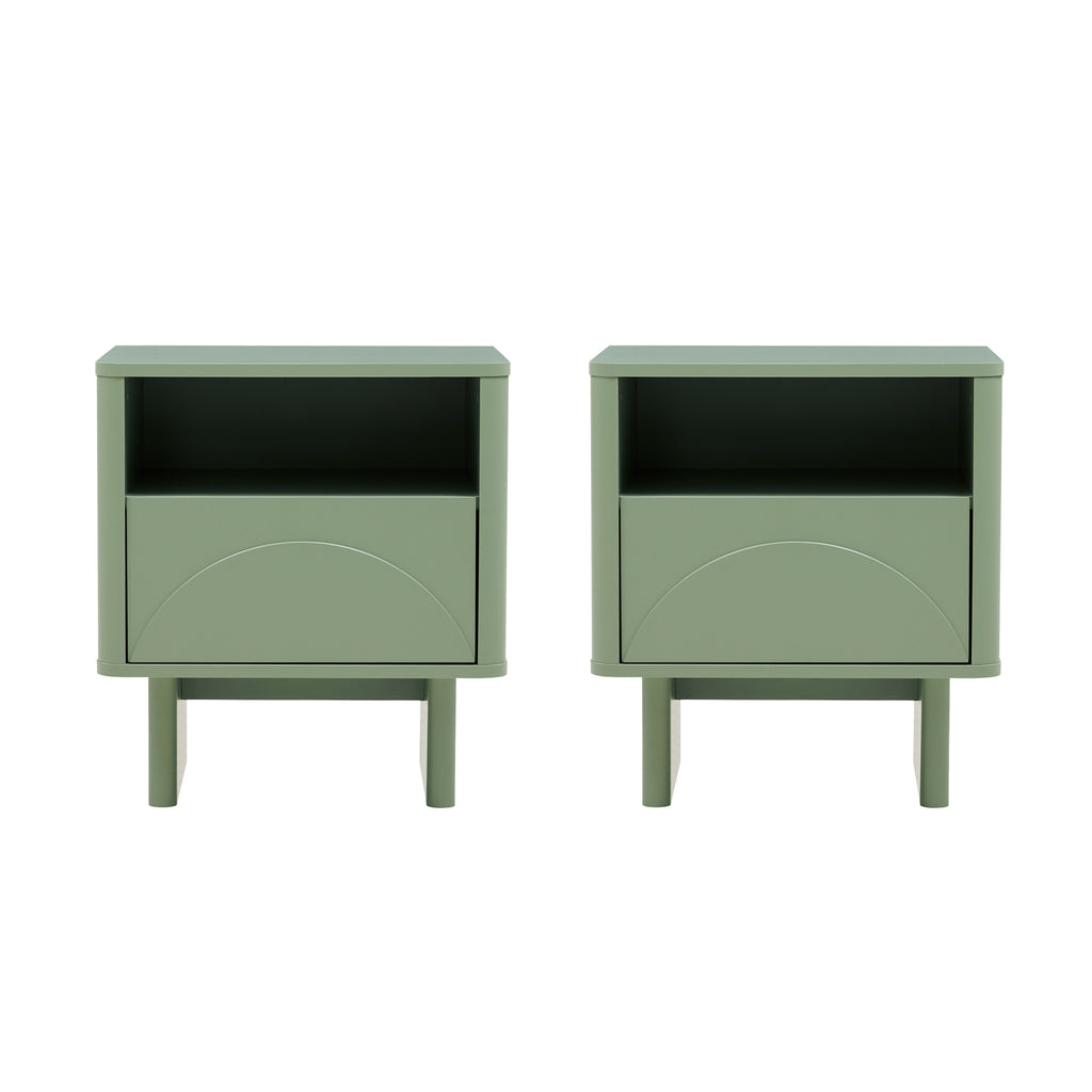 Manhattan Comfort Ella Modern 20" Nightstand in Sage Green (1-Drawer) - Set of 2