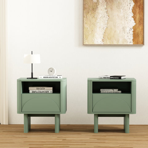 Manhattan Comfort Ella Modern 20" Nightstand in Sage Green (1-Drawer) - Set of 2