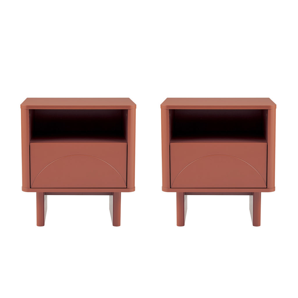 Manhattan Comfort Ella Modern 20" Nightstand in Terracotta (1-Drawer) - Set of 2