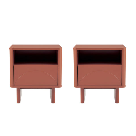 Manhattan Comfort Ella Modern 20" Nightstand in Terracotta (1-Drawer) - Set of 2