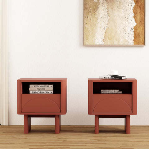 Manhattan Comfort Ella Modern 20" Nightstand in Terracotta (1-Drawer) - Set of 2
