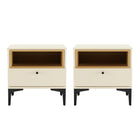 Manhattan Comfort Amara Modern 20" Nightstand in Cream and Light Oak (1-Drawer) - Set of 2