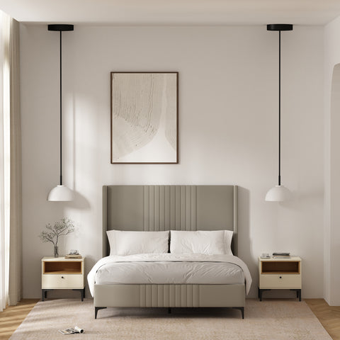 Manhattan Comfort Amara Modern 20" Nightstand in Cream and Light Oak (1-Drawer) - Set of 2