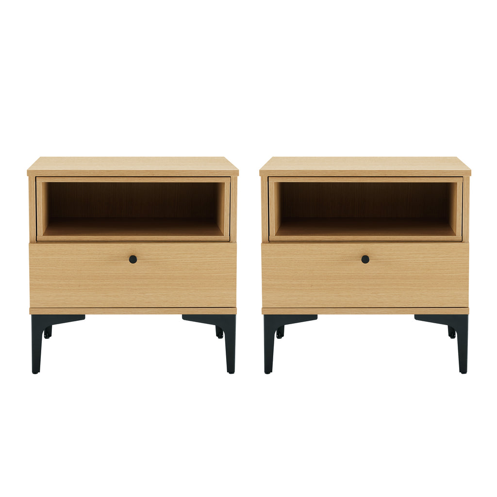 Manhattan Comfort Amara Modern 20" Nightstand in Light Oak (1-Drawer) - Set of 2