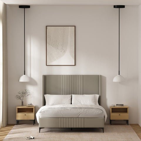 Manhattan Comfort Amara Modern 20" Nightstand in Light Oak (1-Drawer) - Set of 2