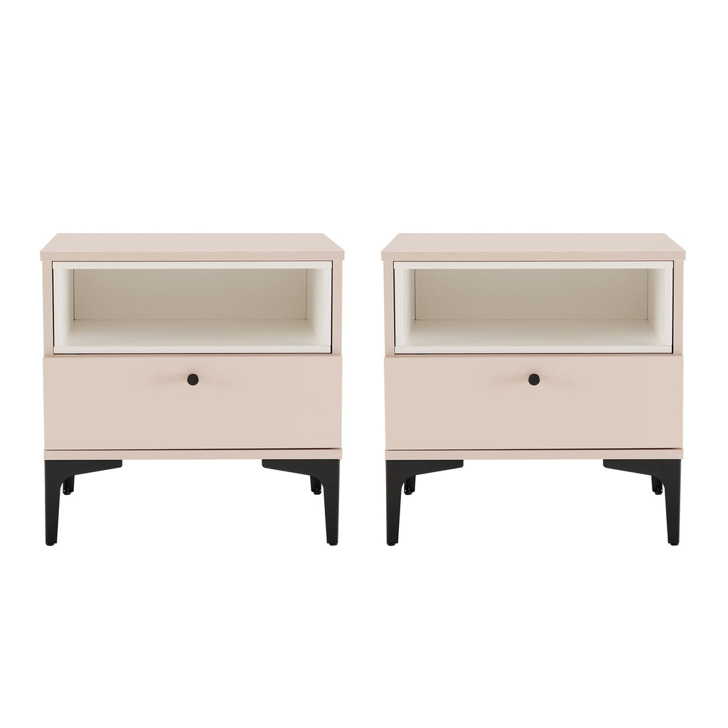 Manhattan Comfort Amara Modern 20" Nightstand in Pale Rose and White (1-Drawer) - Set of 2