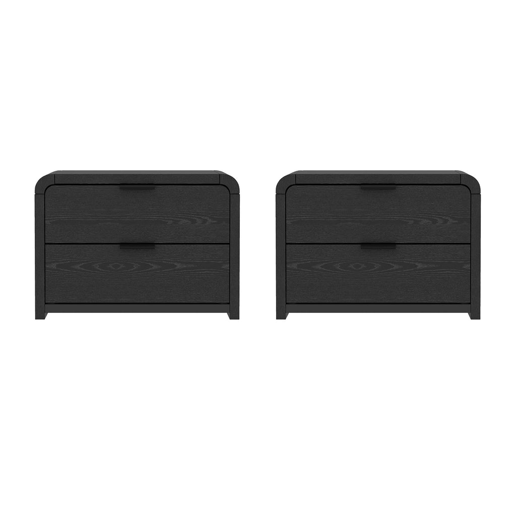 Manhattan Comfort Grace Modern 28" Nightstand in Black (2-Drawer) - Set of 2