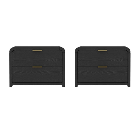 Manhattan Comfort Grace Modern 28" Nightstand in Black and Gold (2-Drawer) - Set of 2