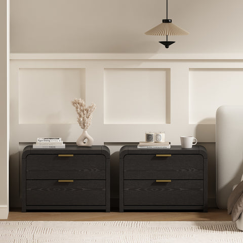 Manhattan Comfort Grace Modern 28" Nightstand in Black and Gold (2-Drawer) - Set of 2