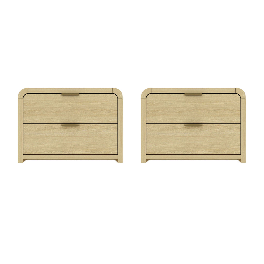 Manhattan Comfort Grace Modern 28" Nightstand in Natural Oak and Gold (2-Drawer) - Set of 2
