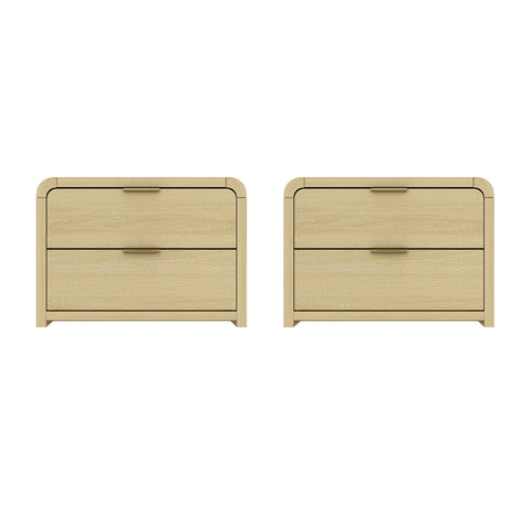 Manhattan Comfort Grace Modern 28" Nightstand in Natural Oak and Gold (2-Drawer) - Set of 2
