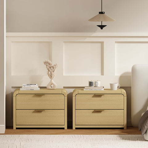 Manhattan Comfort Grace Modern 28" Nightstand in Natural Oak and Gold (2-Drawer) - Set of 2