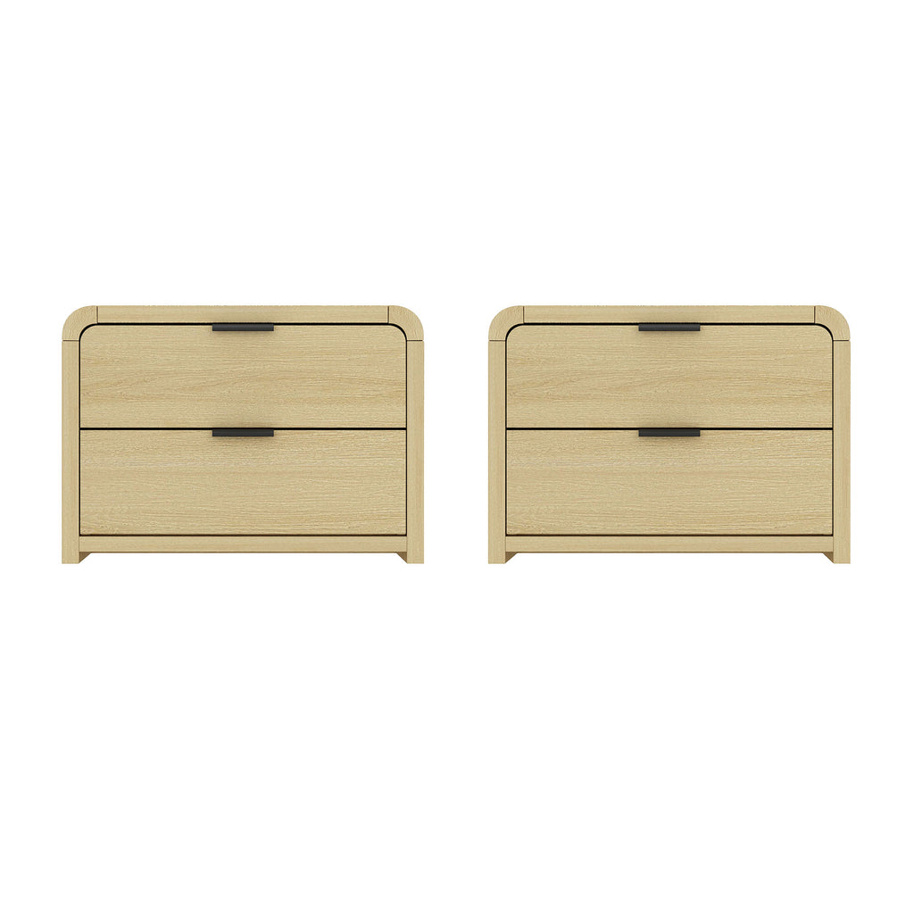 Manhattan Comfort Grace Modern 28" Nightstand in Natural Oak and Black (2-Drawer) - Set of 2
