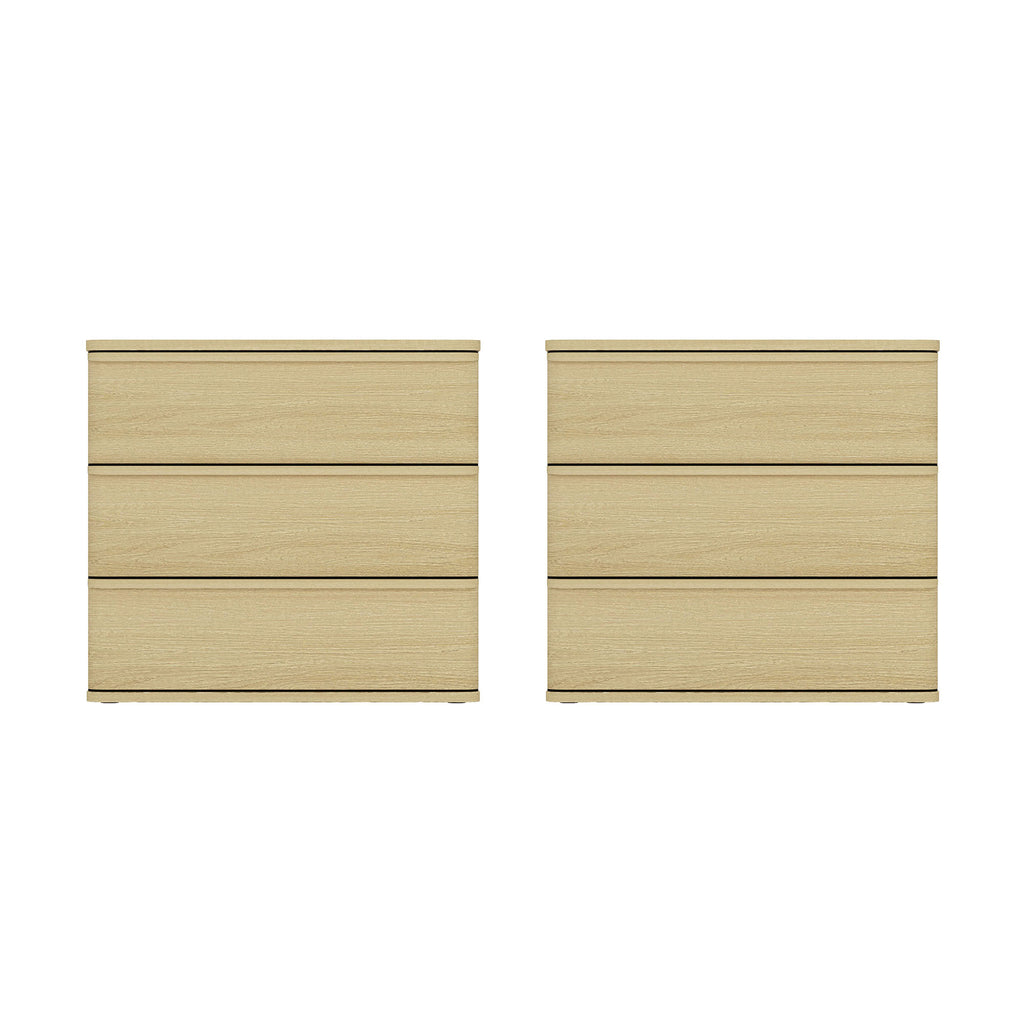 Manhattan Comfort Molly Modern 26" Nightstand in Natural Oak (3-Drawer) - Set of 2