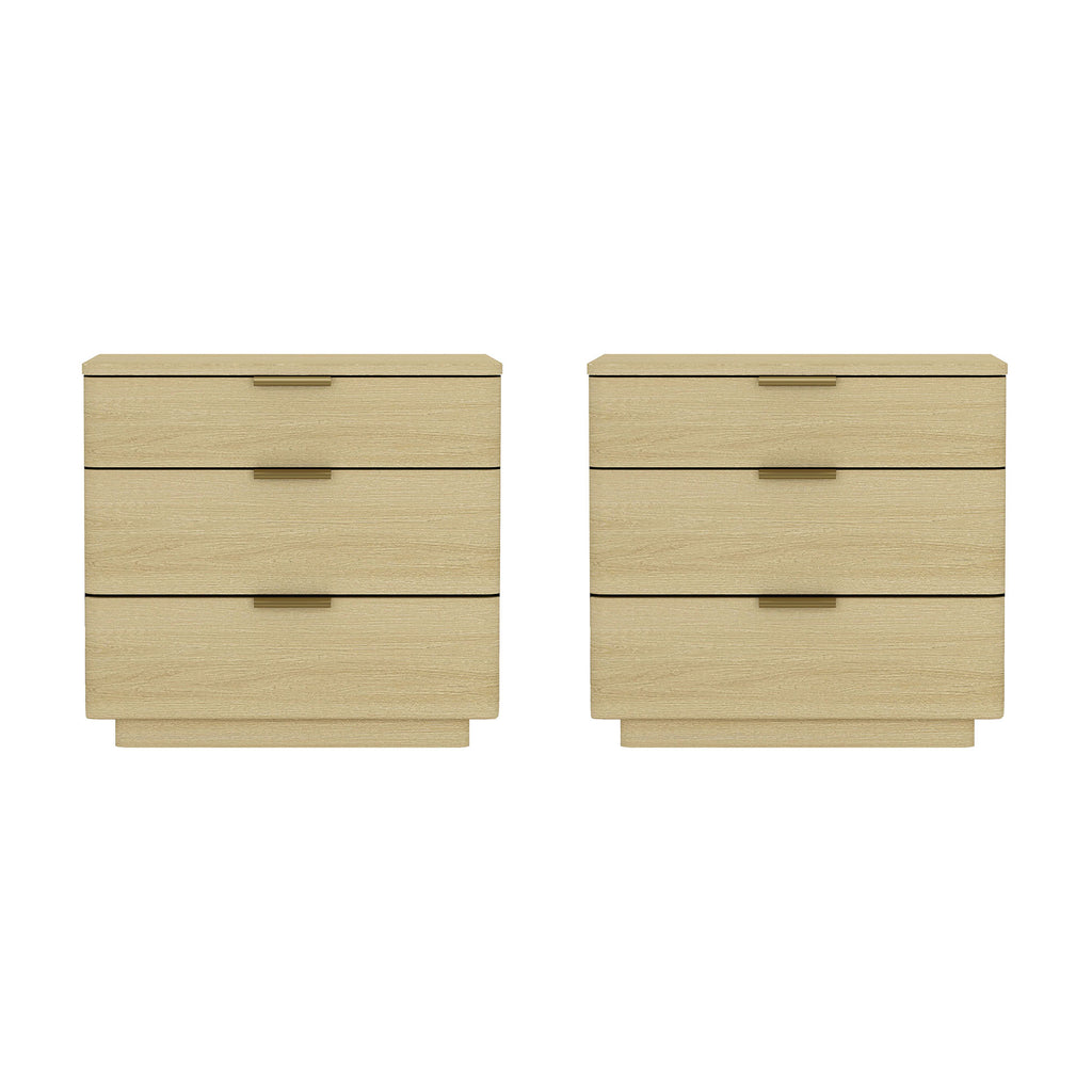 Manhattan Comfort Payton Modern 26" Nightstand in Natural Oak (3-Drawer) - Set of 2