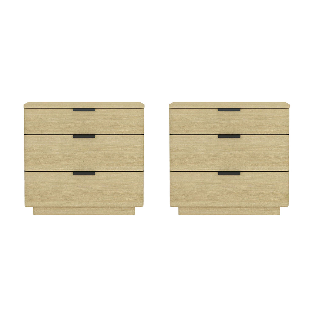 Manhattan Comfort Payton Modern 26" Nightstand in Natural Oak (3-Drawer) - Set of 2