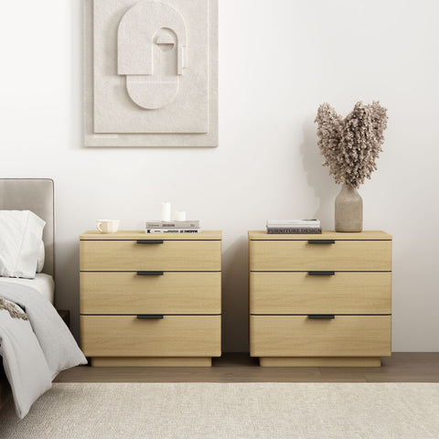 Manhattan Comfort Payton Modern 26" Nightstand in Natural Oak (3-Drawer) - Set of 2