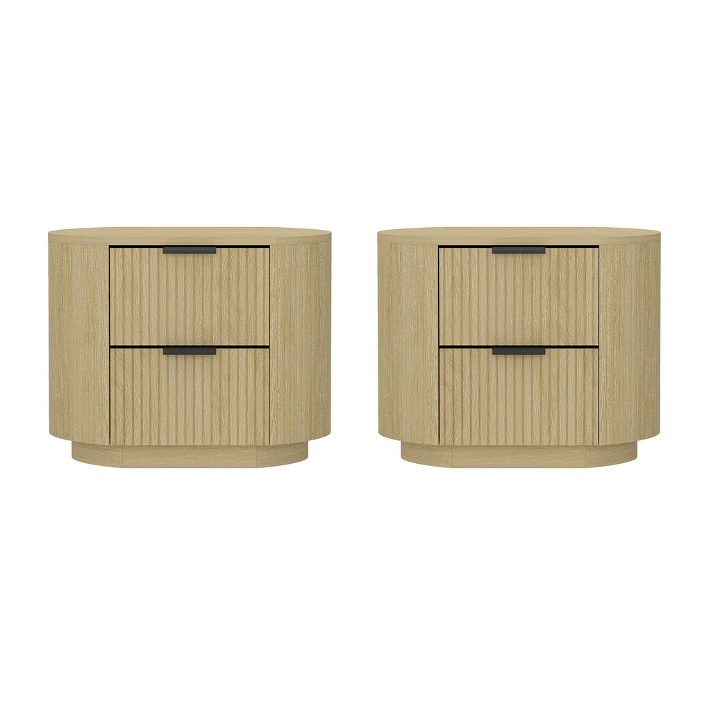 Manhattan Comfort Olivia Modern 27" Nightstand in Natural Oak (2-Drawer) - Set of 2