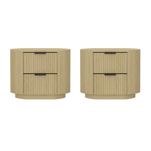 Manhattan Comfort Olivia Modern 27" Nightstand in Natural Oak (2-Drawer) - Set of 2