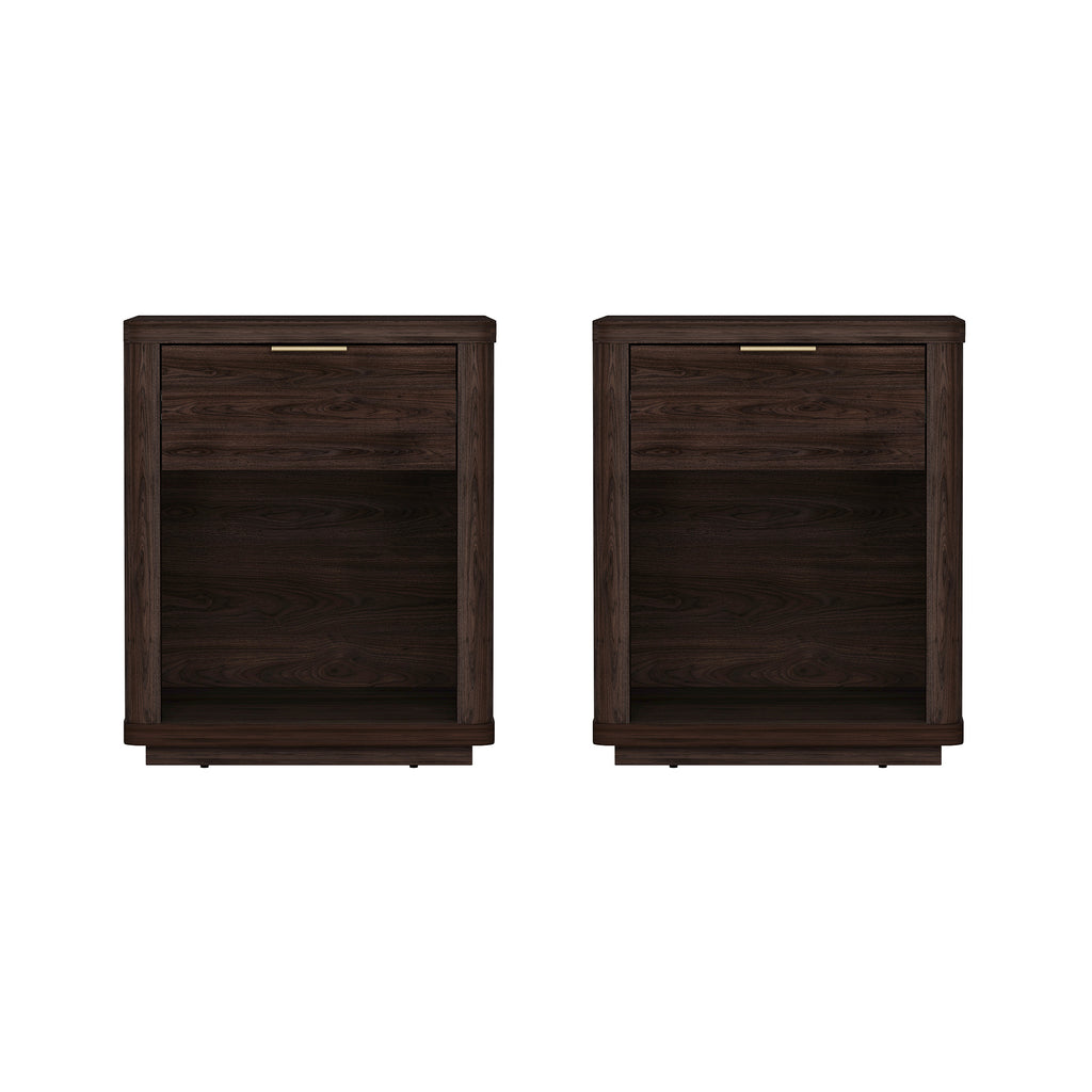 Manhattan Comfort Evelyn Modern 20" Nightstand in Brown (1-Drawer) - Set of 2