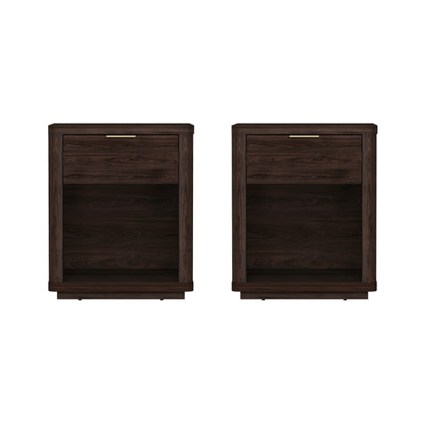Manhattan Comfort Evelyn Modern 20" Nightstand in Brown (1-Drawer) - Set of 2