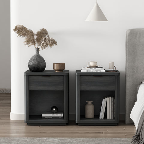 Manhattan Comfort Evelyn Modern 20" Nightstand in Charcoal Gray (1-Drawer) - Set of 2