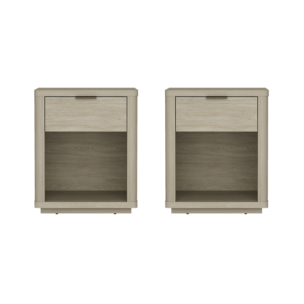 Manhattan Comfort Evelyn Modern 20" Nightstand in Natural (1-Drawer) - Set of 2