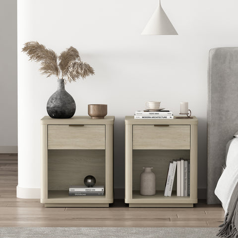 Manhattan Comfort Evelyn Modern 20" Nightstand in Natural (1-Drawer) - Set of 2