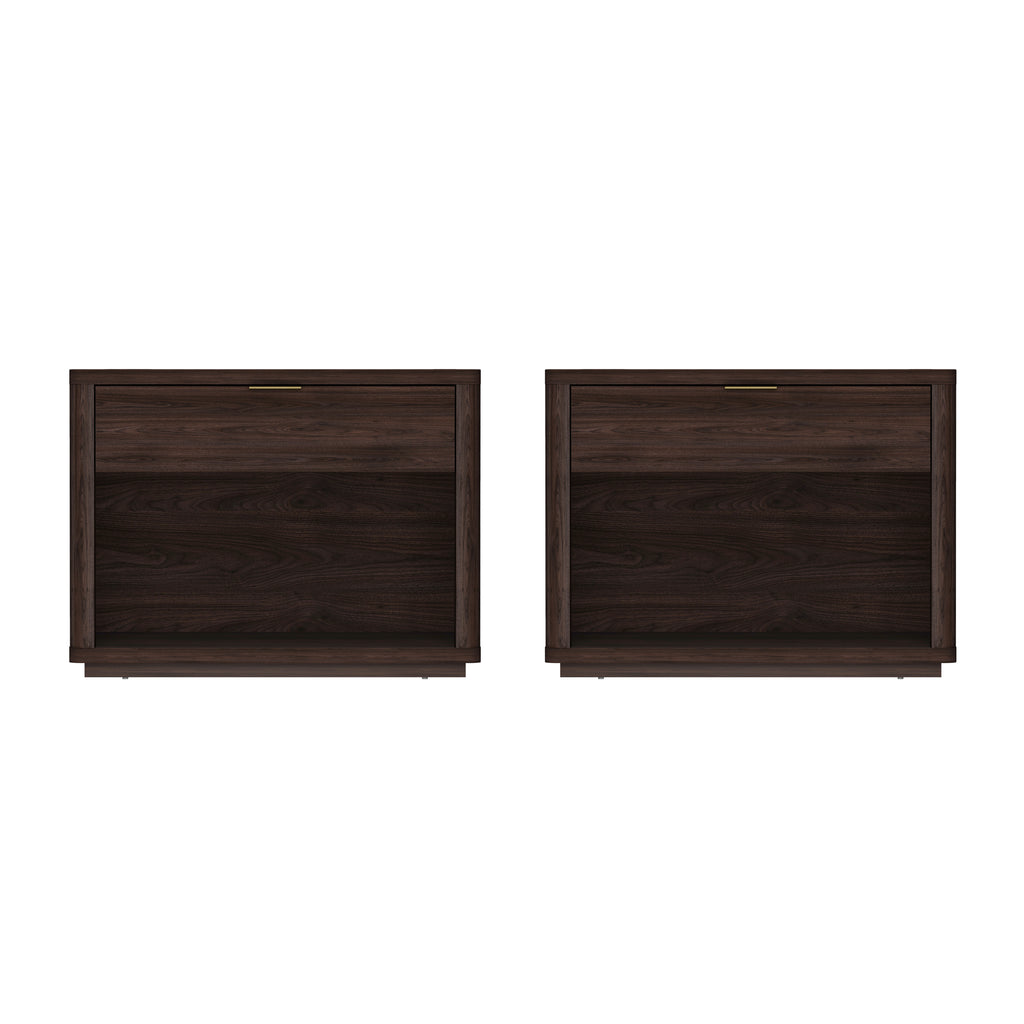 Manhattan Comfort Evelyn Modern 32" Nightstand in Brown (1-Drawer) - Set of 2