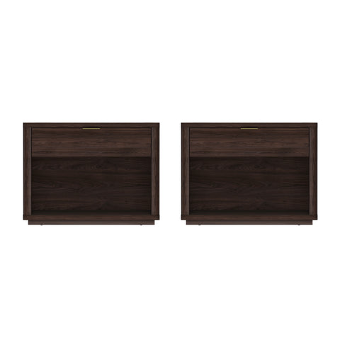 Manhattan Comfort Evelyn Modern 32" Nightstand in Brown (1-Drawer) - Set of 2
