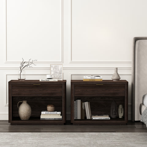 Manhattan Comfort Evelyn Modern 32" Nightstand in Brown (1-Drawer) - Set of 2